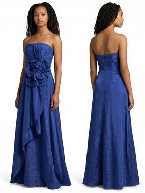 Muse by Marchesa Dress Women Strapless Blue Size 6 Rosette Maxi NWT